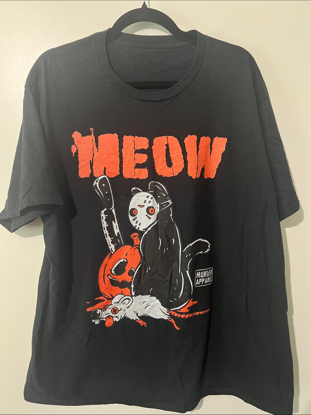 Black MEOW Horror Graphic Short Sleeve Tee XL NWOT